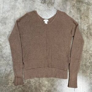 Ruby Moon Brown Knit V-Neck Sweater Size XS